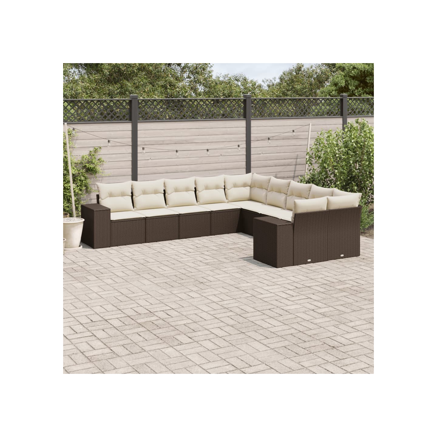 Salon de jardin 10 pcs avec coussins marron résine tressée