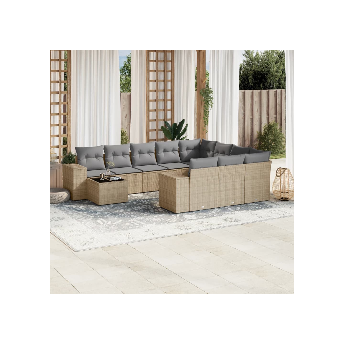 Salon de jardin 11 pcs avec coussins beige résine tressée