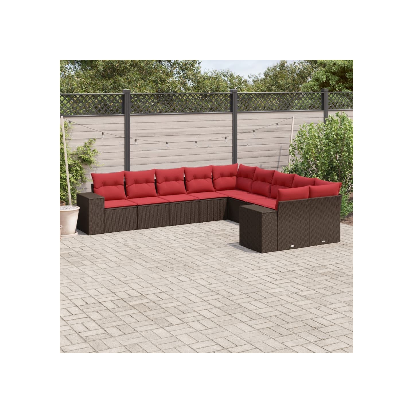 Ensemble de canapé de jardin 10 pcs avec coussins marron