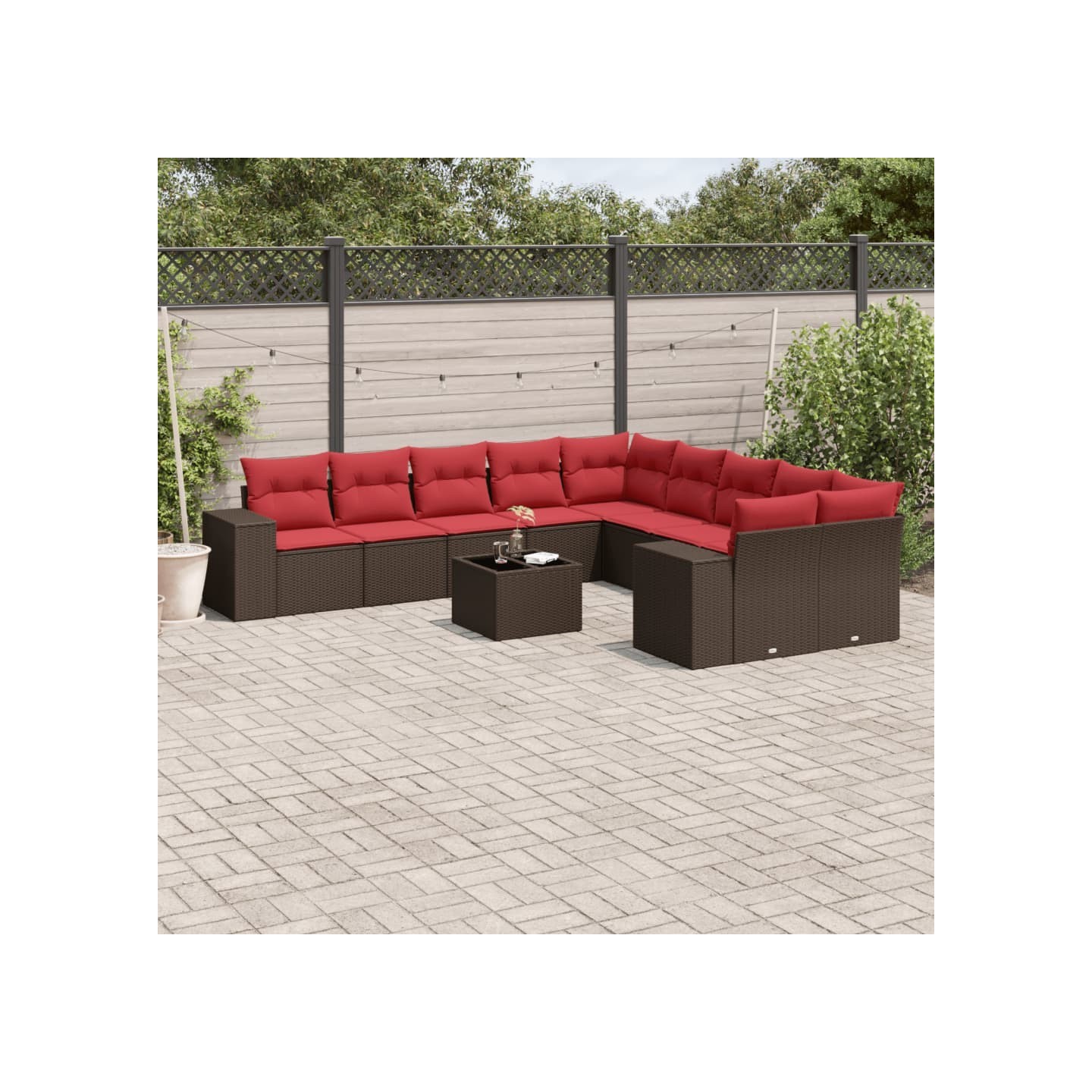 Ensemble de canapé de jardin 11 pcs avec coussins marron