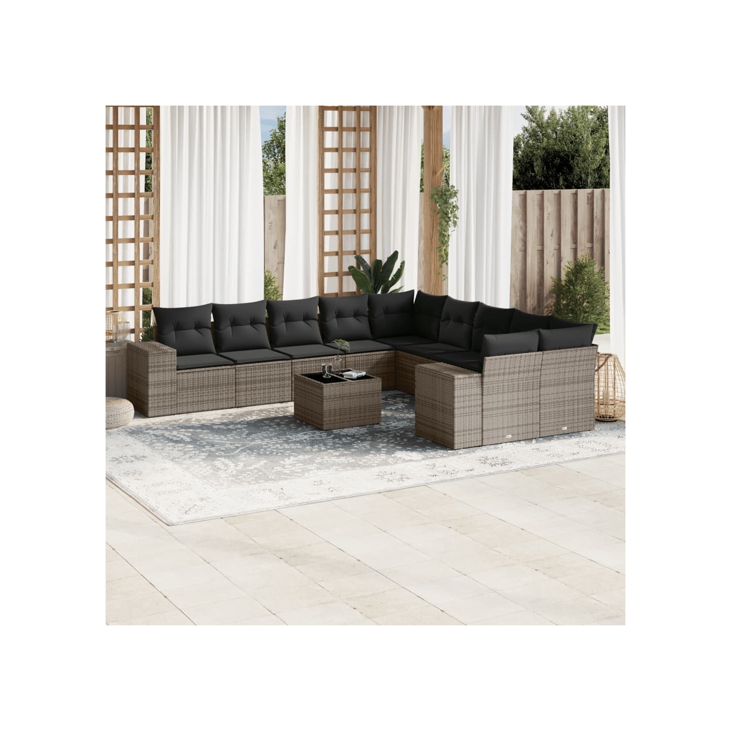Salon de jardin 11 pcs avec coussins gris résine tressée