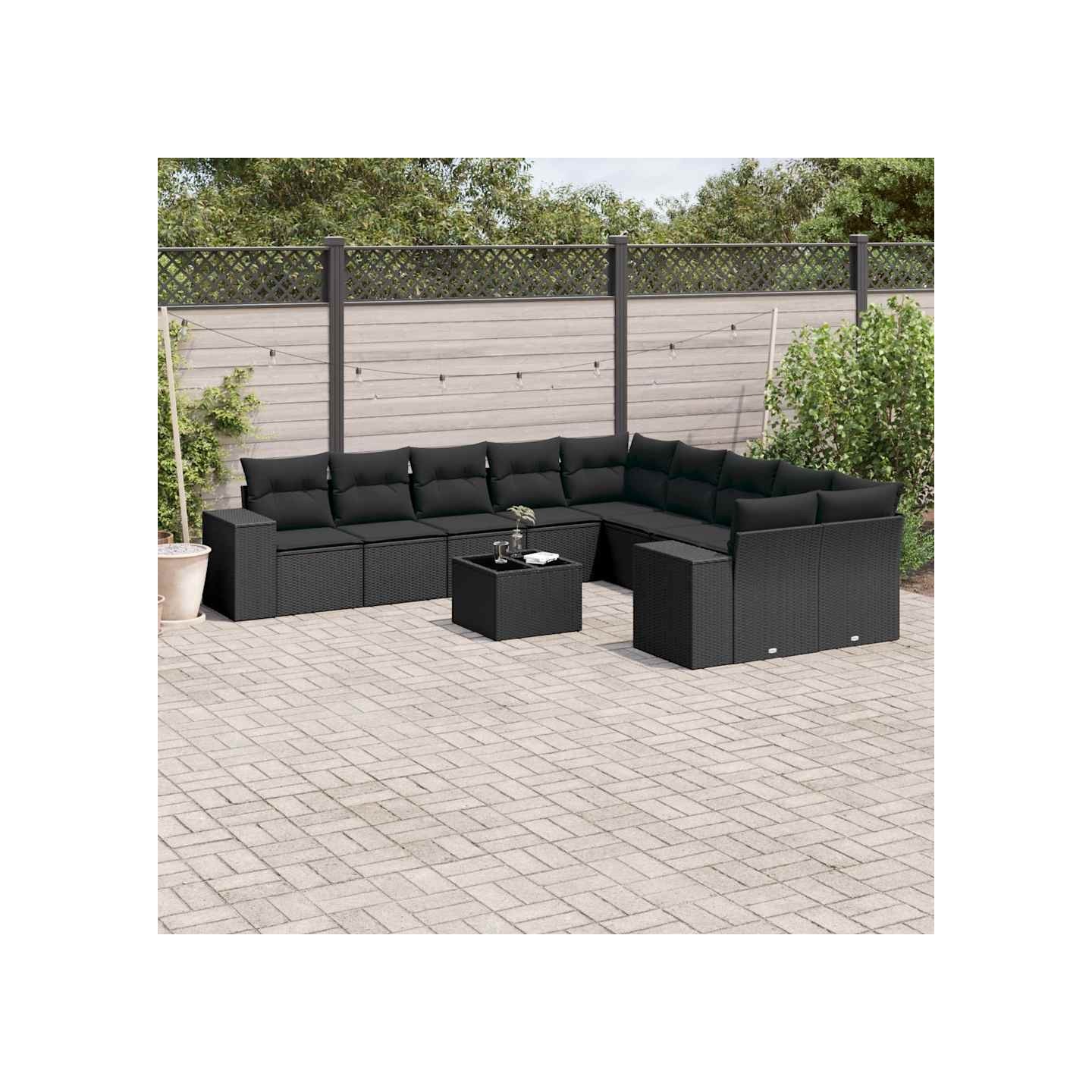 Salon de jardin 11 pcs avec coussins noir résine tressée