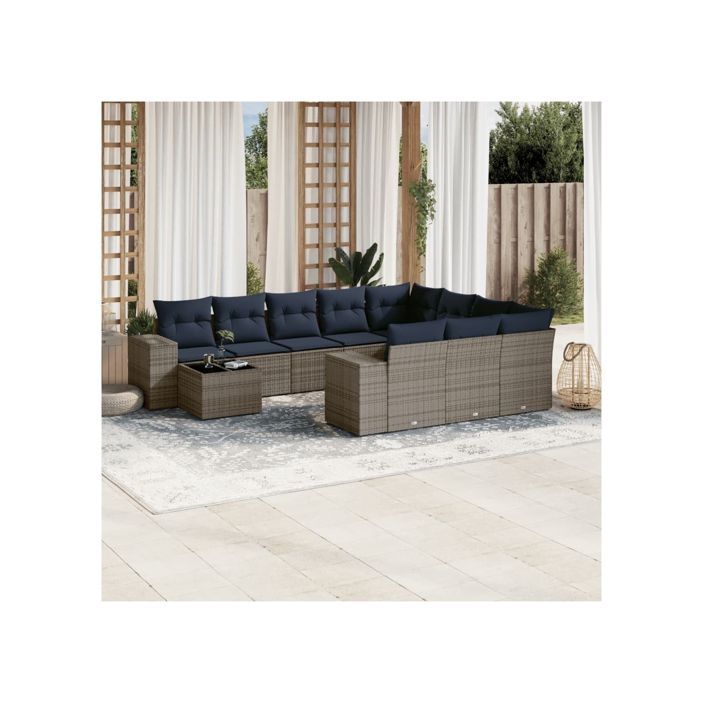 Ensemble de canapé de jardin 11 pcs avec coussins gris