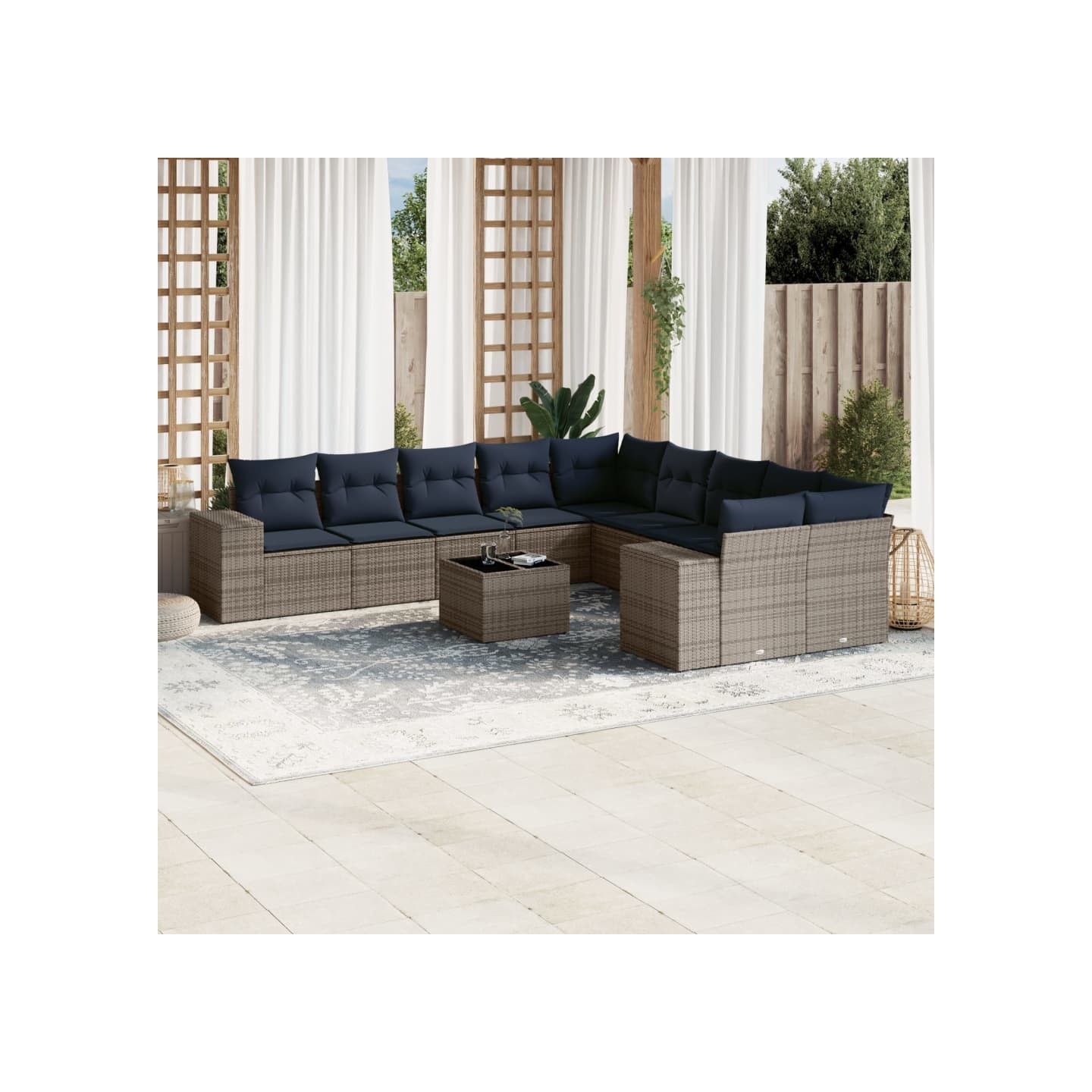 Ensemble de canapé de jardin 11 pcs avec coussins gris