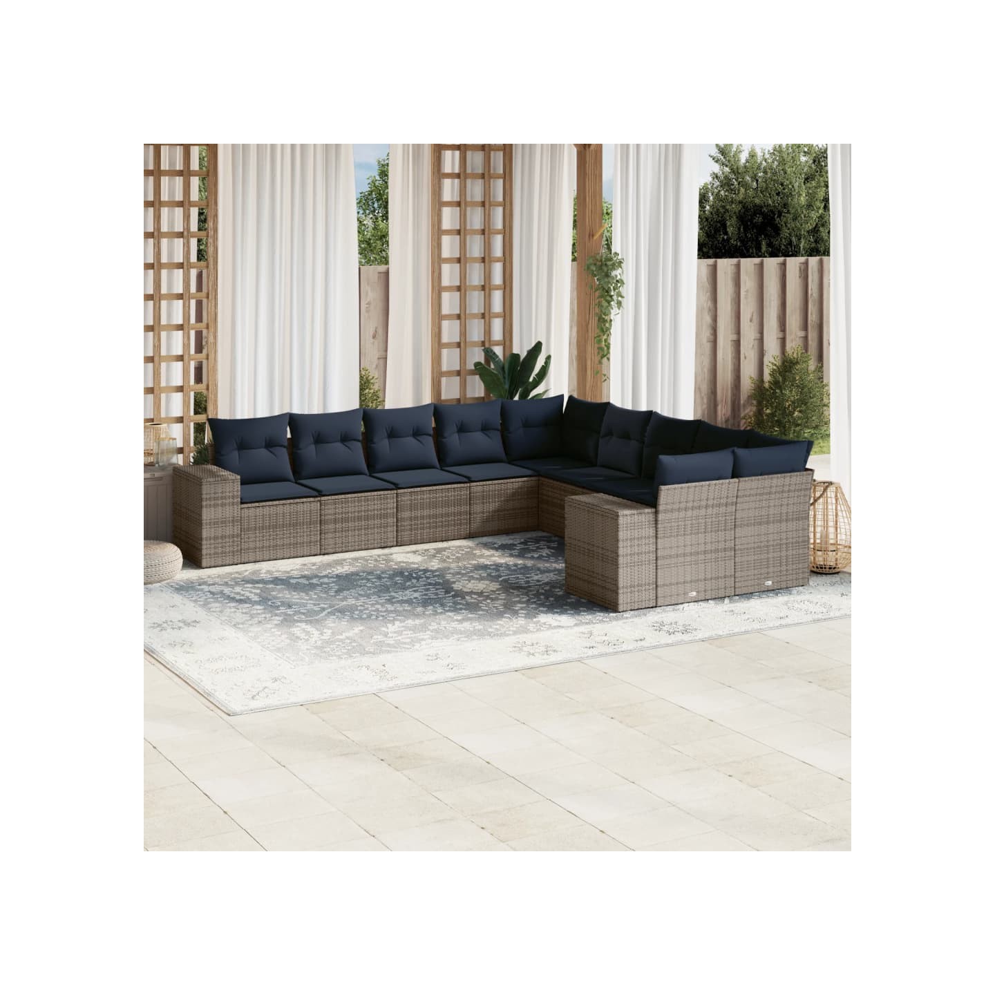 Ensemble de canapé de jardin 10 pcs avec coussins gris
