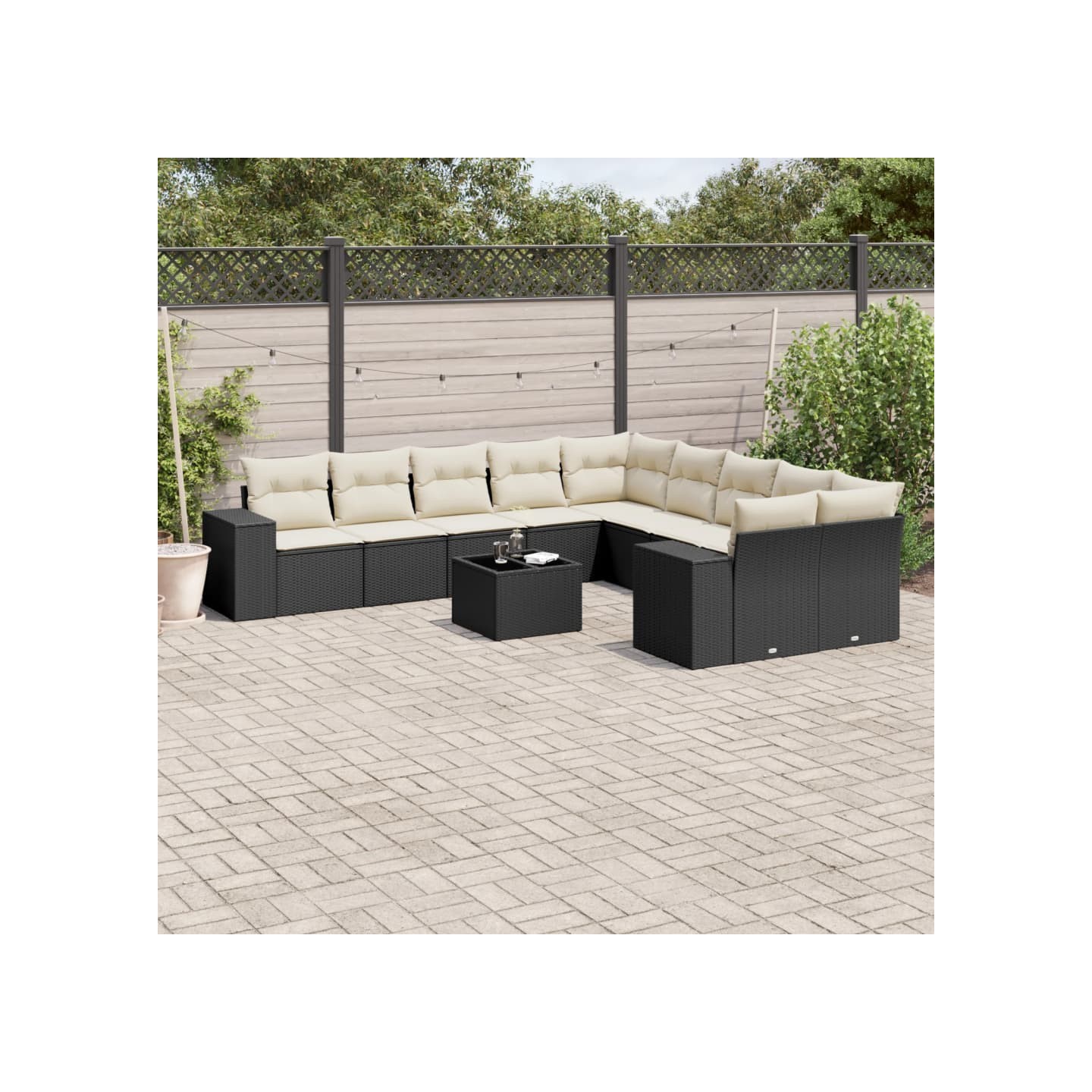 Salon de jardin 11 pcs avec coussins noir résine tressée