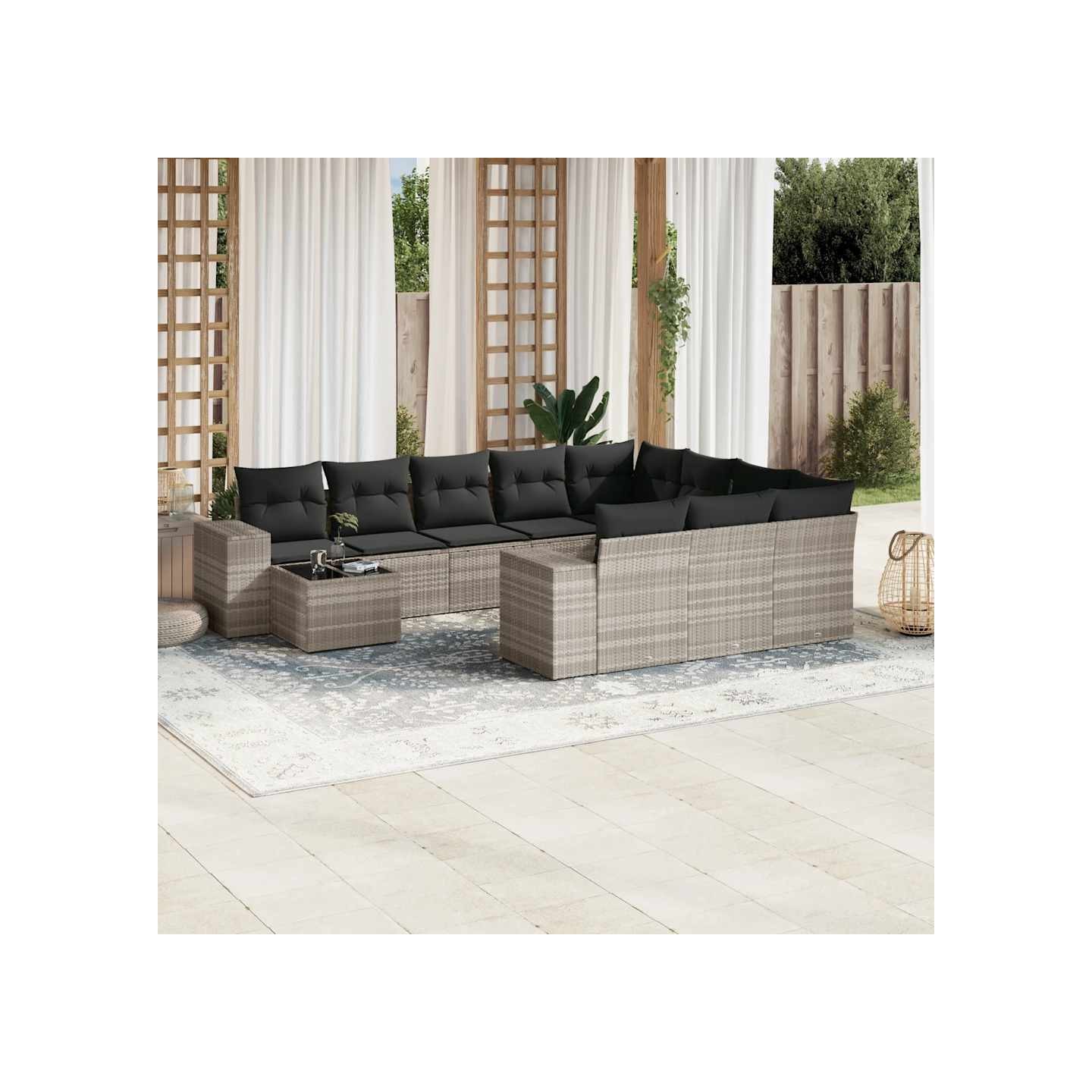 Salon de jardin 11 pcs avec coussins gris clair résine tressée