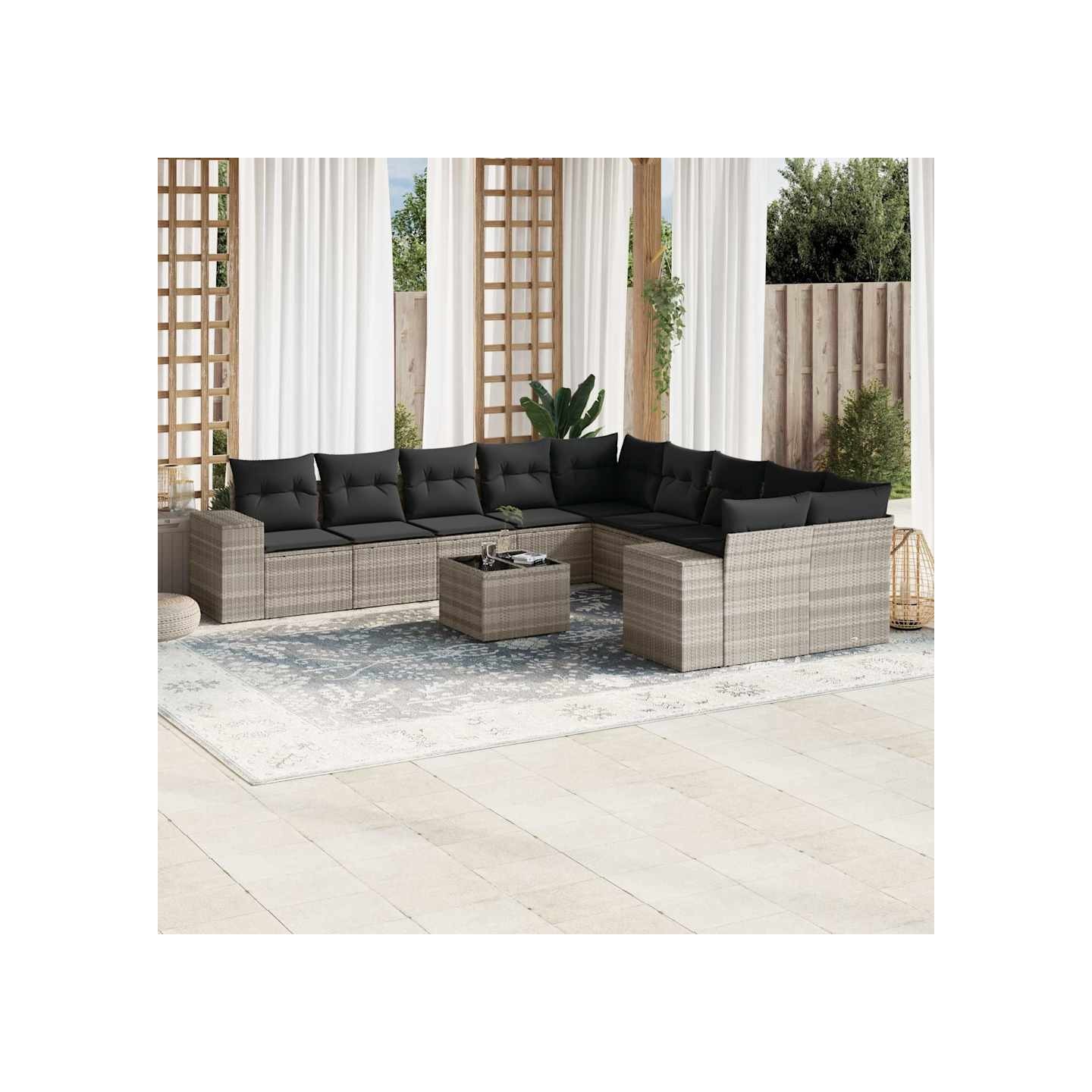 Salon de jardin 11 pcs avec coussins gris clair résine tressée
