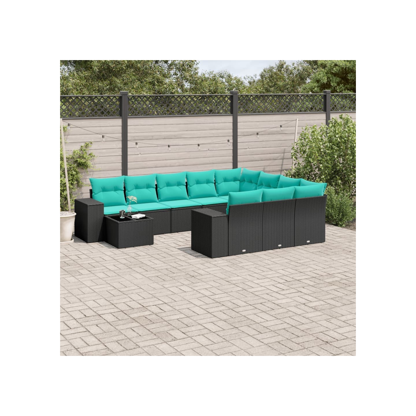 Ensemble de canapé de jardin 11 pcs avec coussins noir