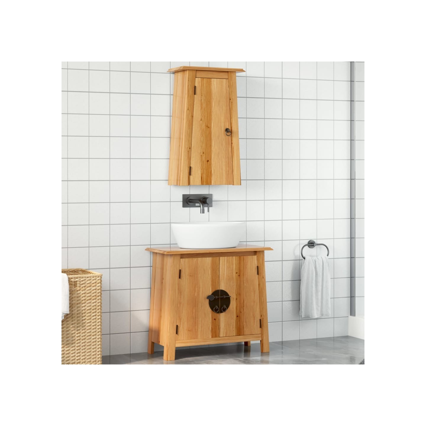 Ensemble de meubles de salle de bain 2 pcs bois de pin massif