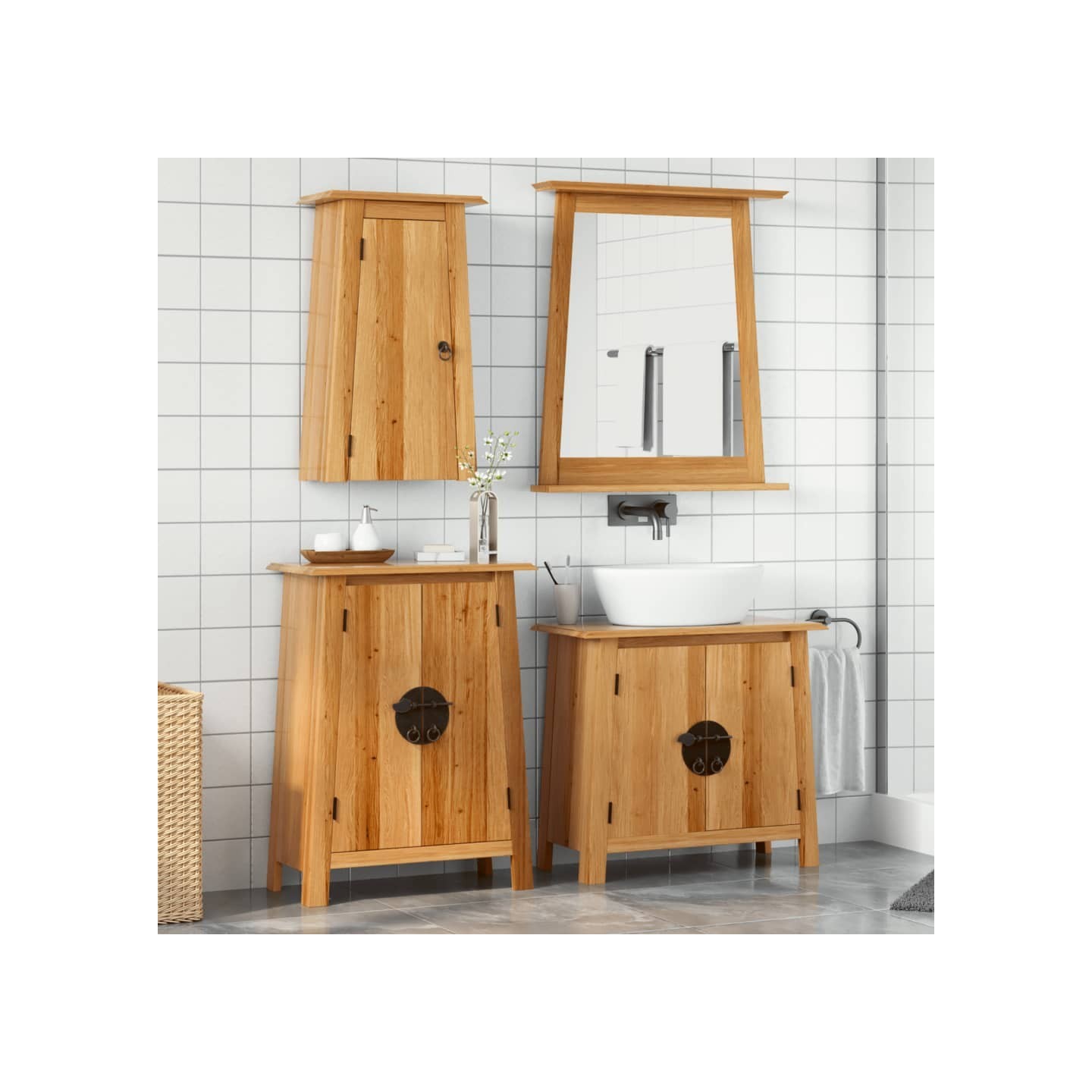 Ensemble de meubles de salle de bain 3 pcs bois de pin massif