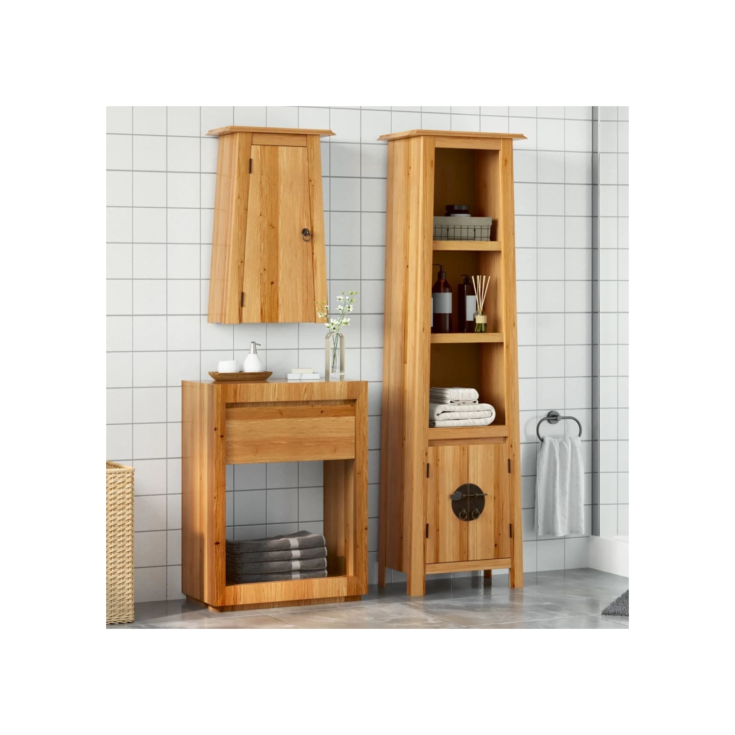 Ensemble de meubles de salle de bain 2 pcs bois de pin massif