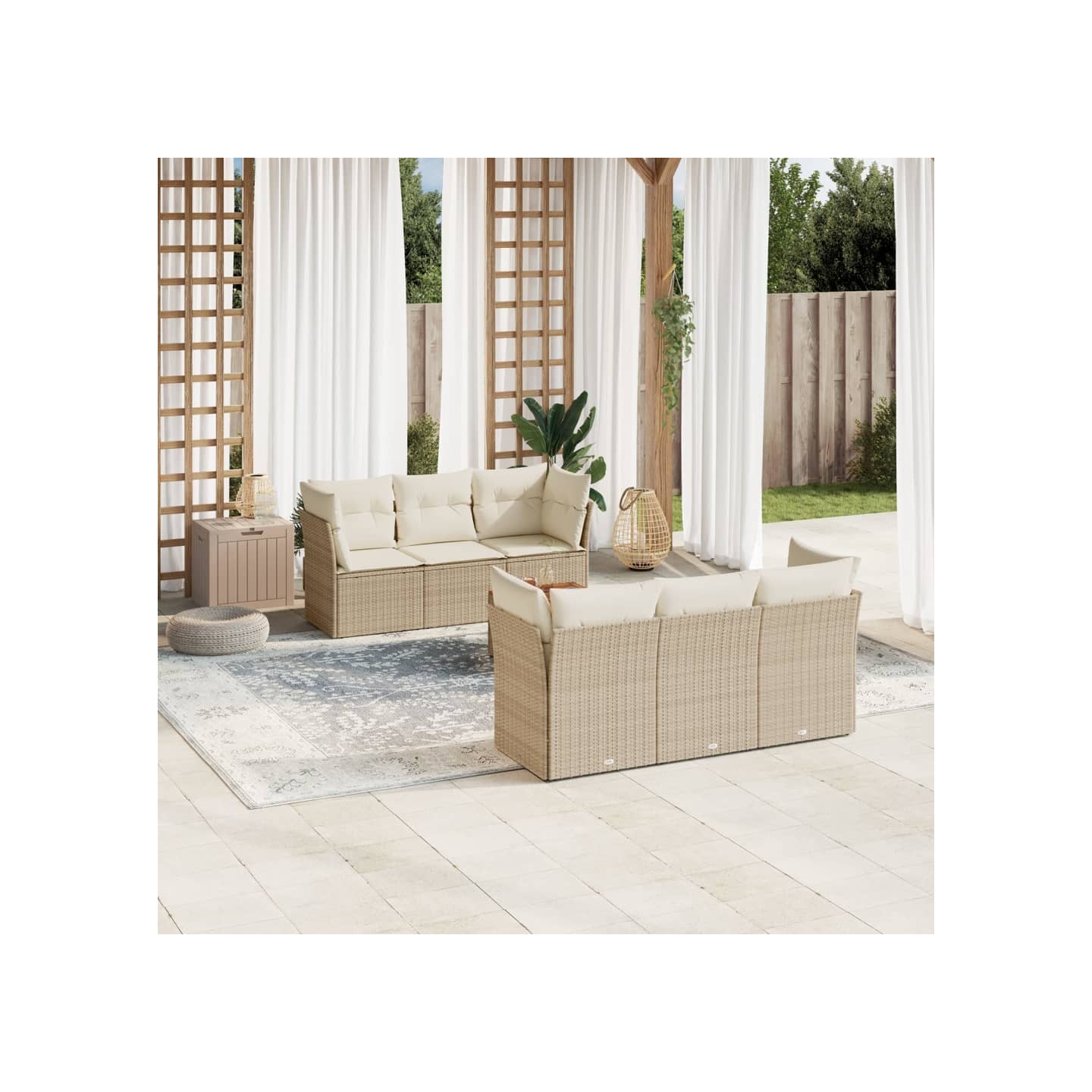 Salon de jardin avec coussins 7 pcs beige résine tressée