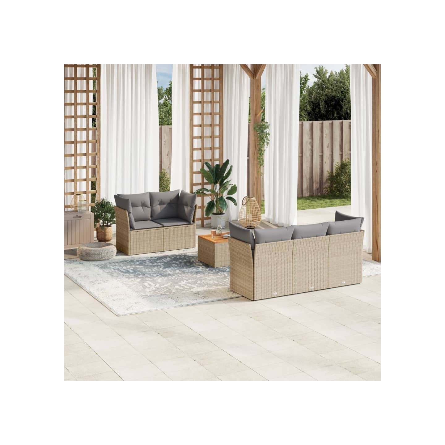 Salon de jardin avec coussins 6 pcs beige résine tressée