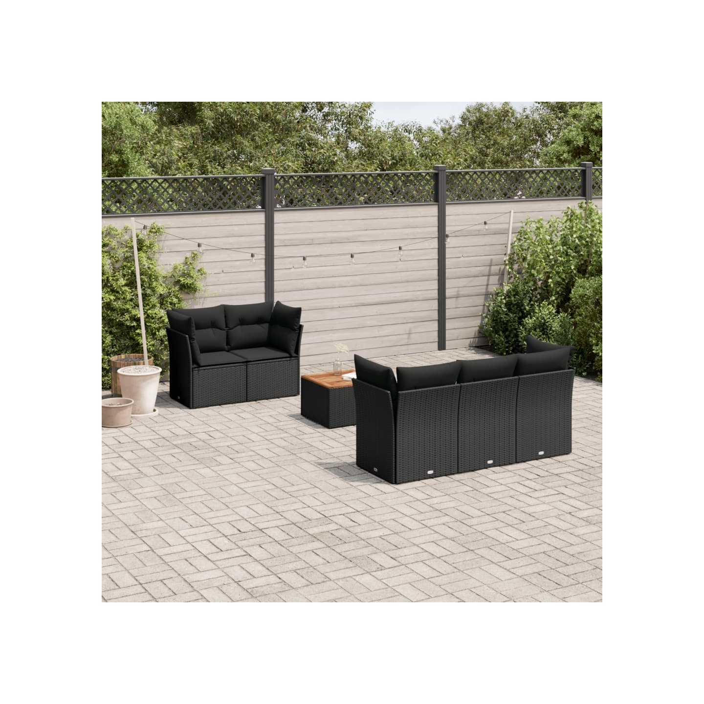 Salon de jardin 6 pcs avec coussins noir résine tressée