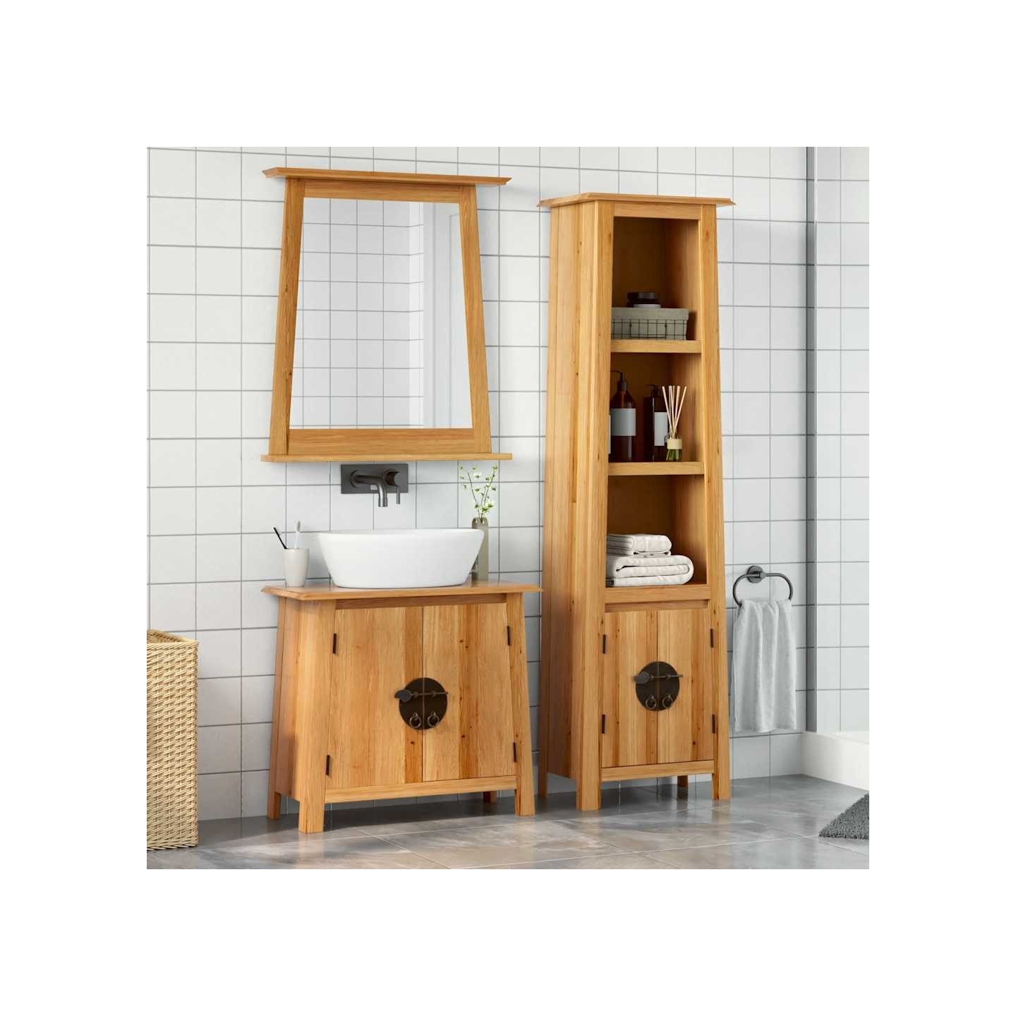 Ensemble de meubles de salle de bain 3 pcs bois de pin massif