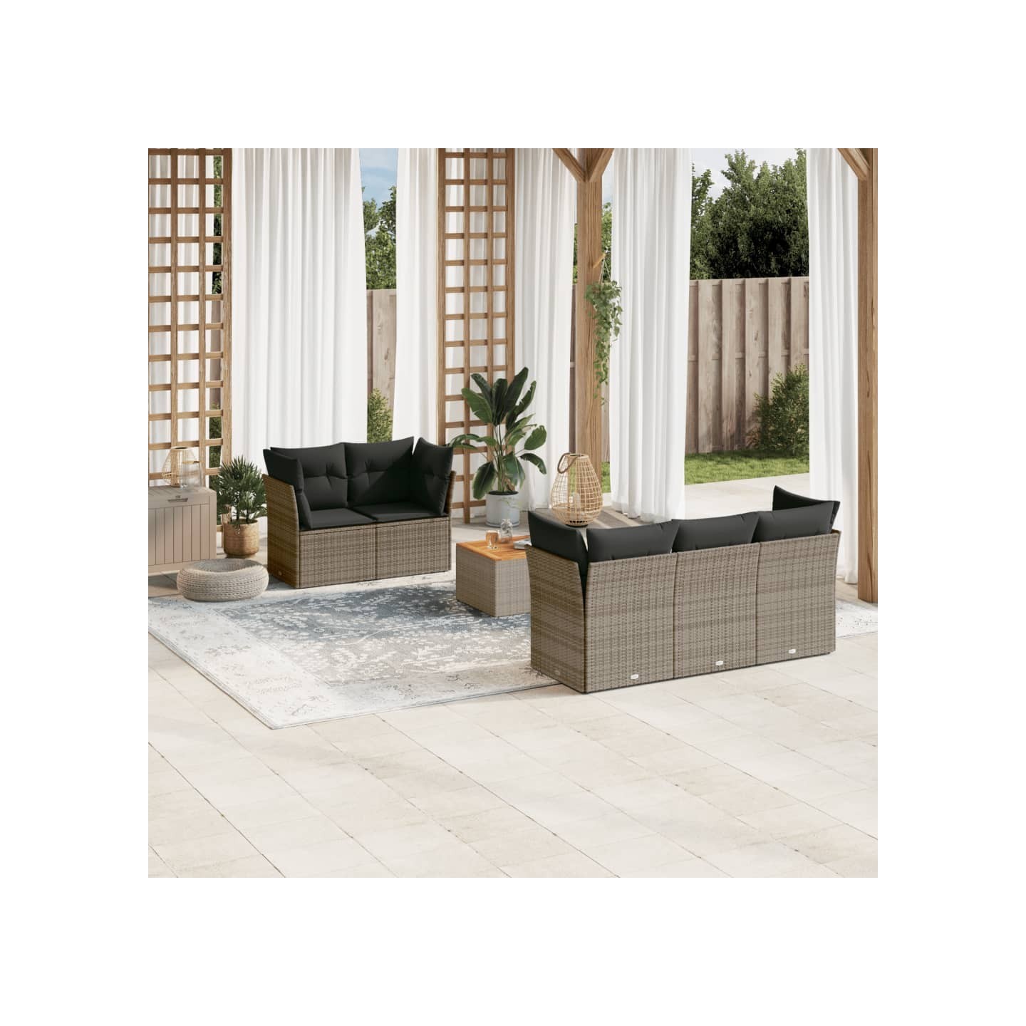 Salon de jardin 6 pcs avec coussins gris résine tressée