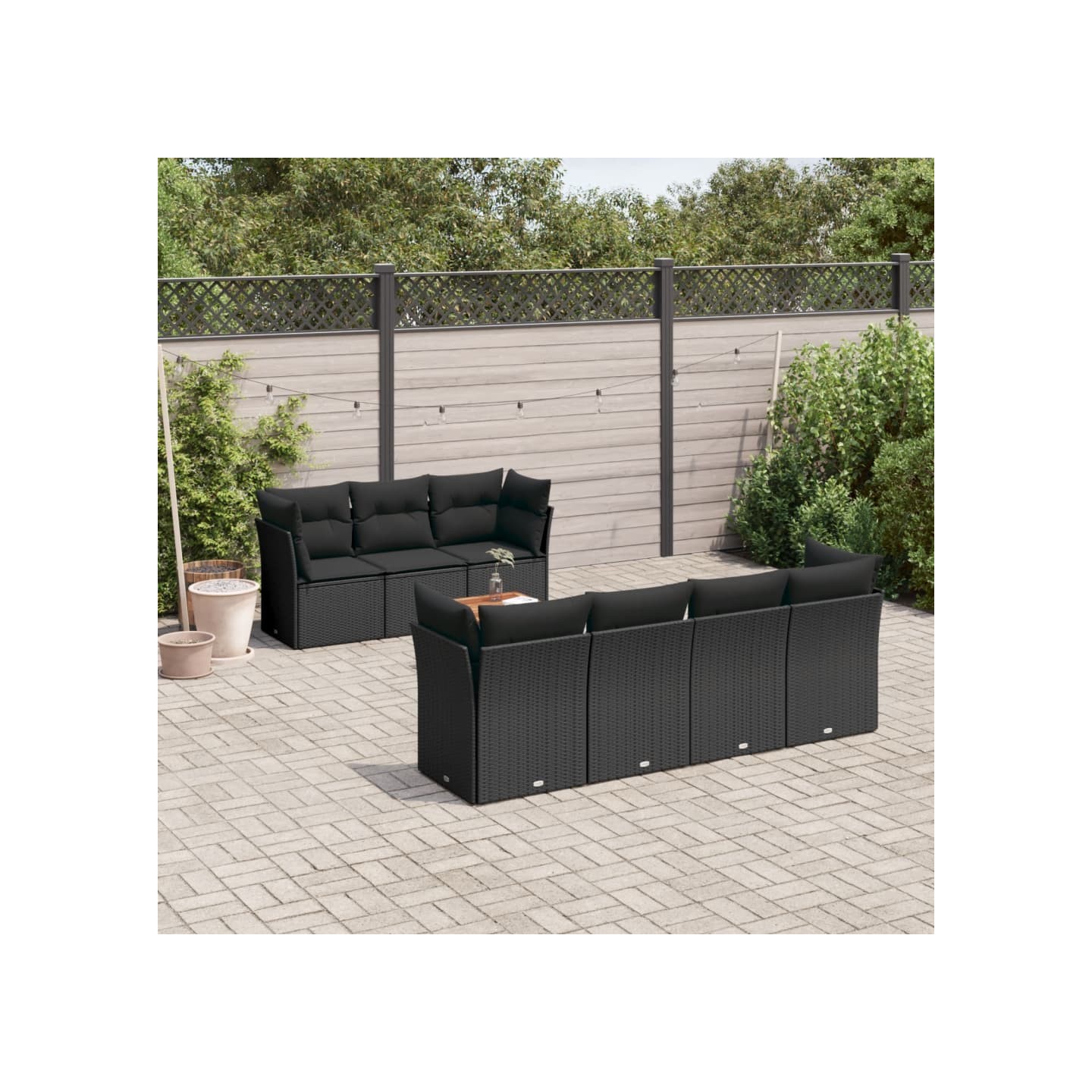 Salon de jardin 8 pcs avec coussins noir résine tressée