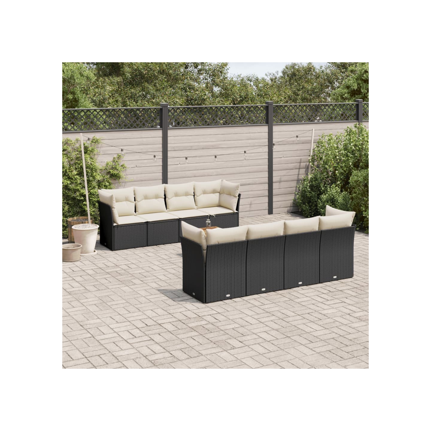 Salon de jardin 9 pcs avec coussins noir résine tressée