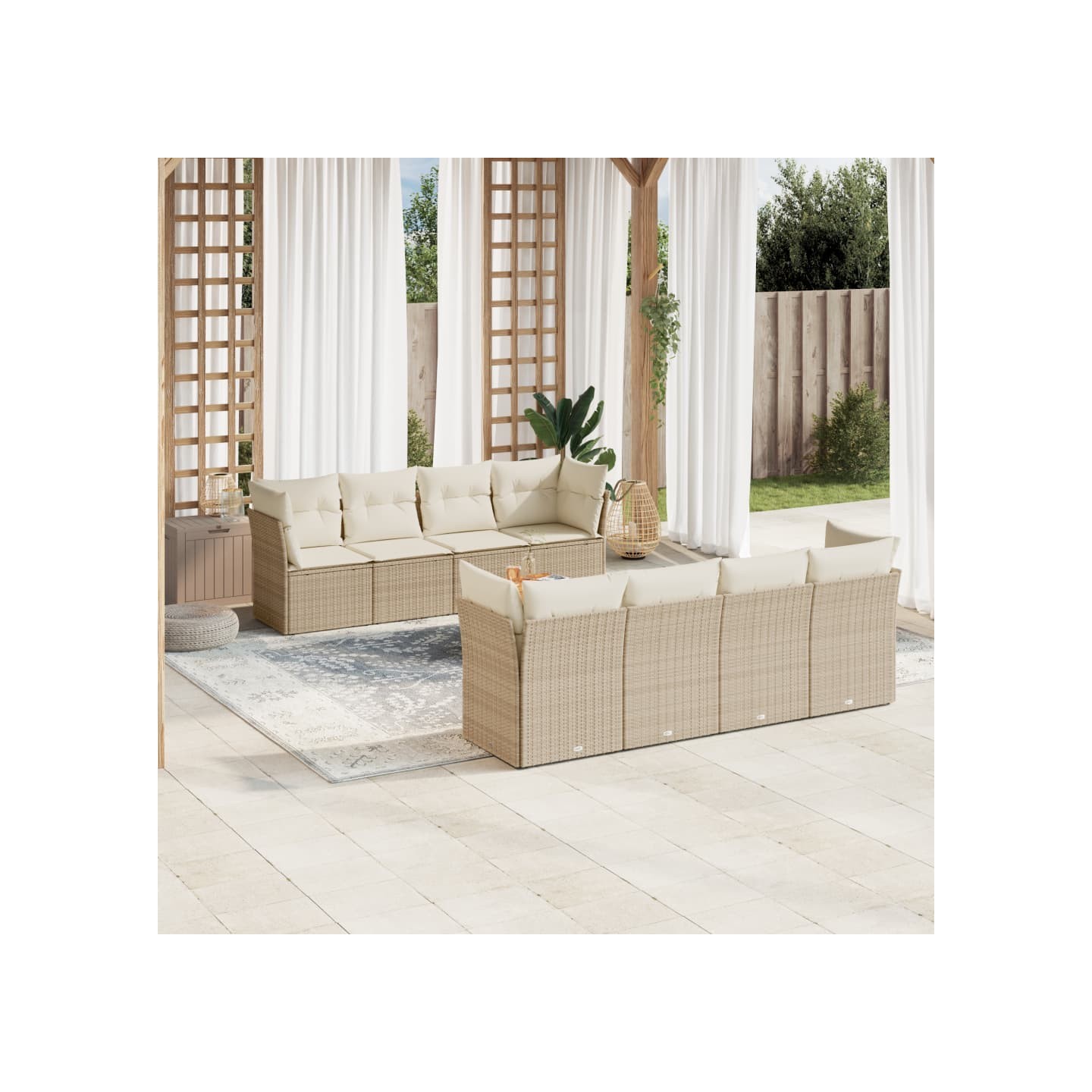 Salon de jardin avec coussins 9 pcs beige résine tressée
