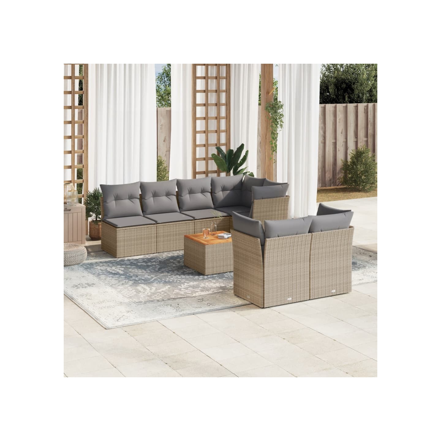 Salon de jardin avec coussins 8 pcs beige résine tressée