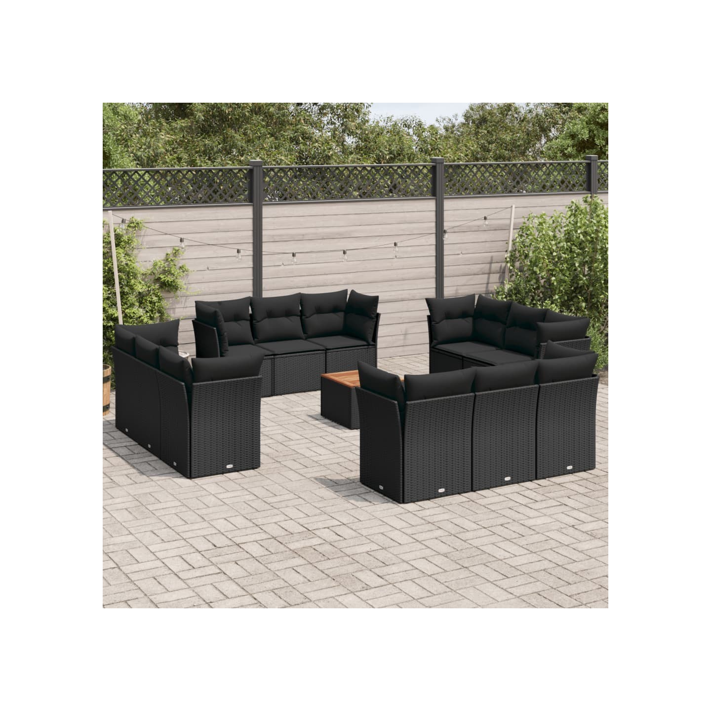 Salon de jardin avec coussins 13 pcs noir résine tressée