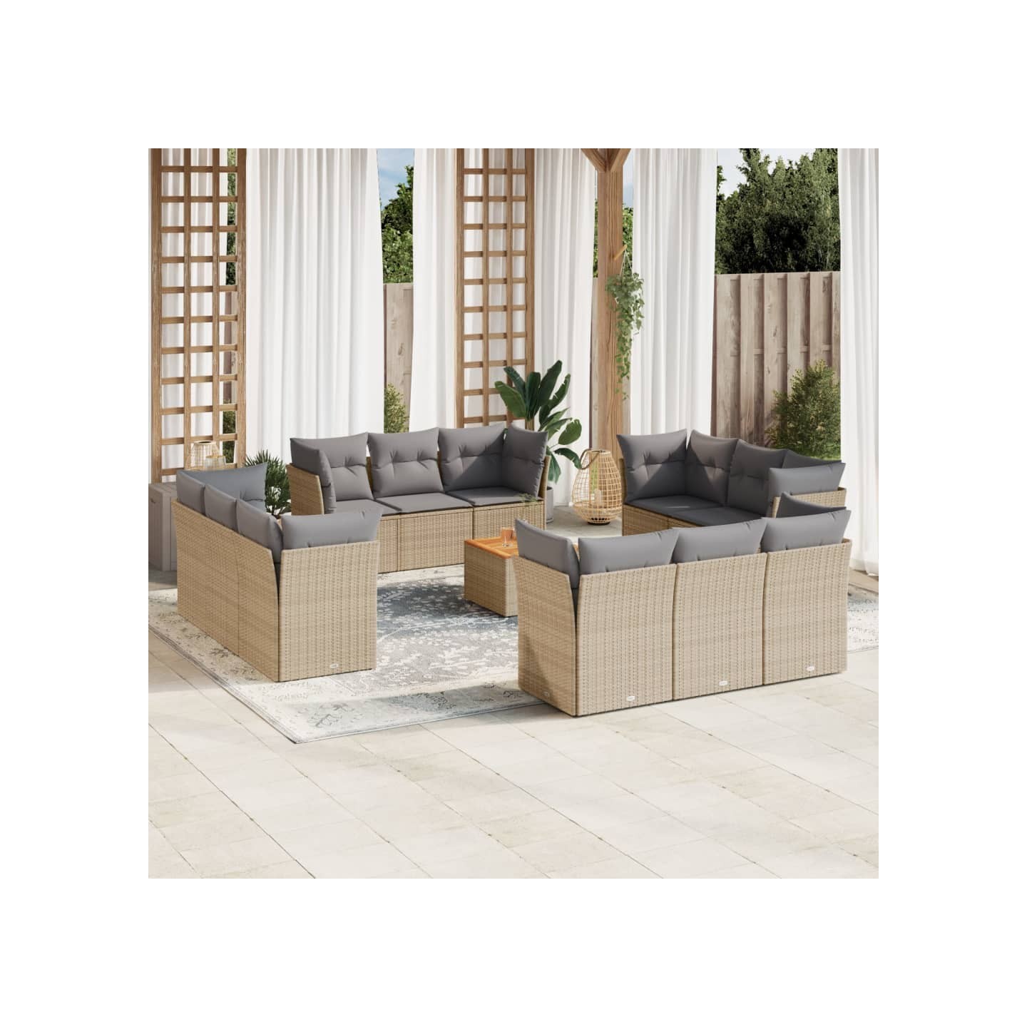 Salon de jardin avec coussins 13 pcs beige résine tressée