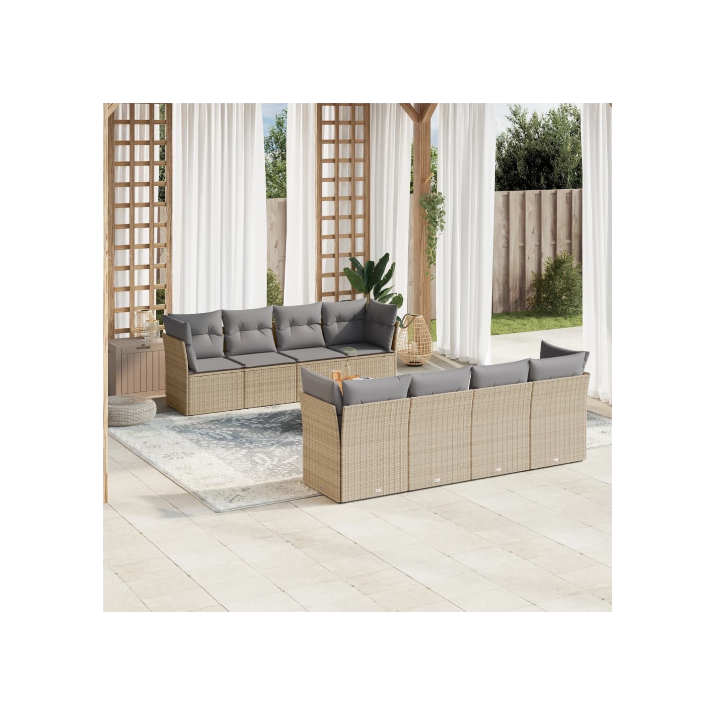 Salon de jardin avec coussins 9 pcs beige résine tressée