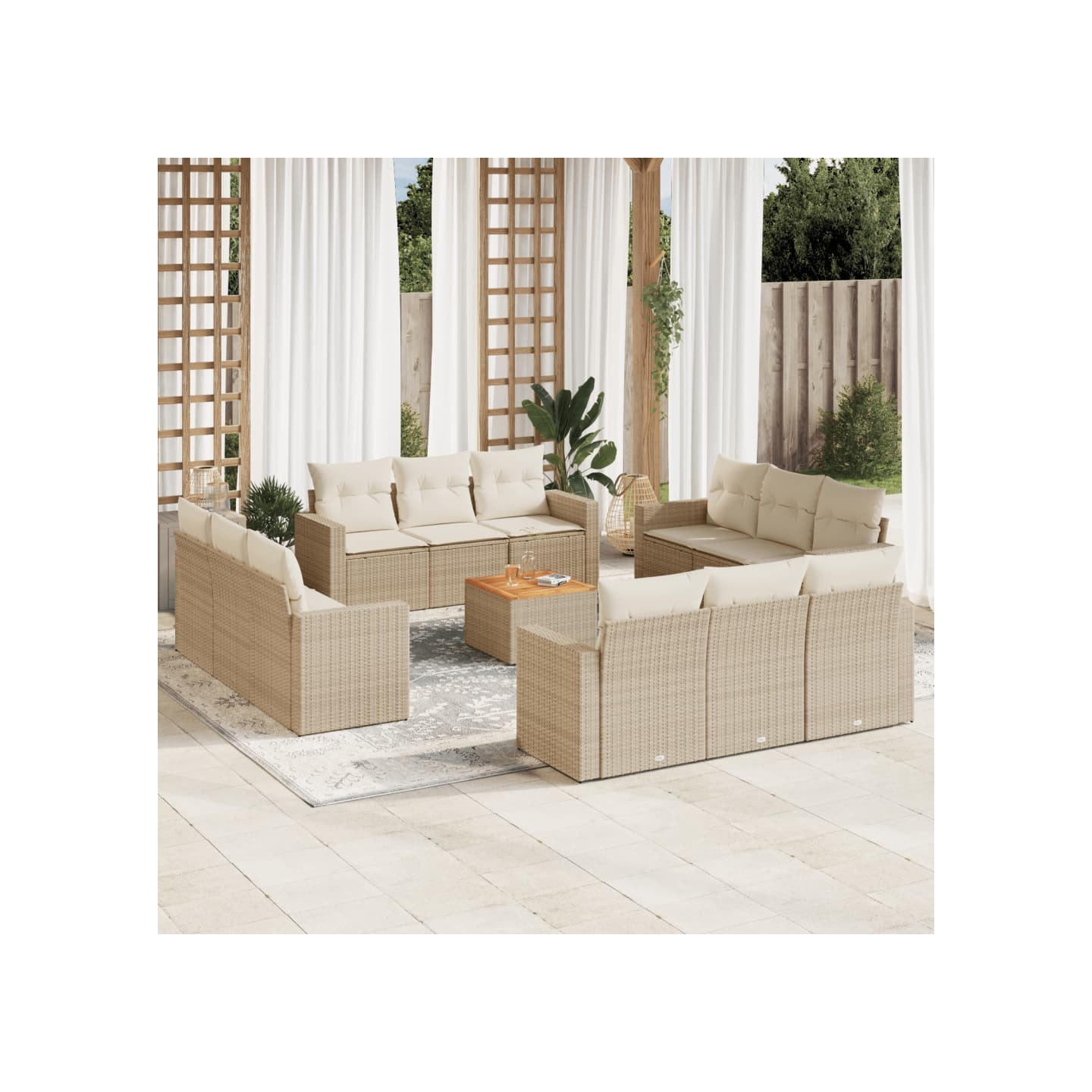 Salon de jardin avec coussins 13 pcs beige résine tressée