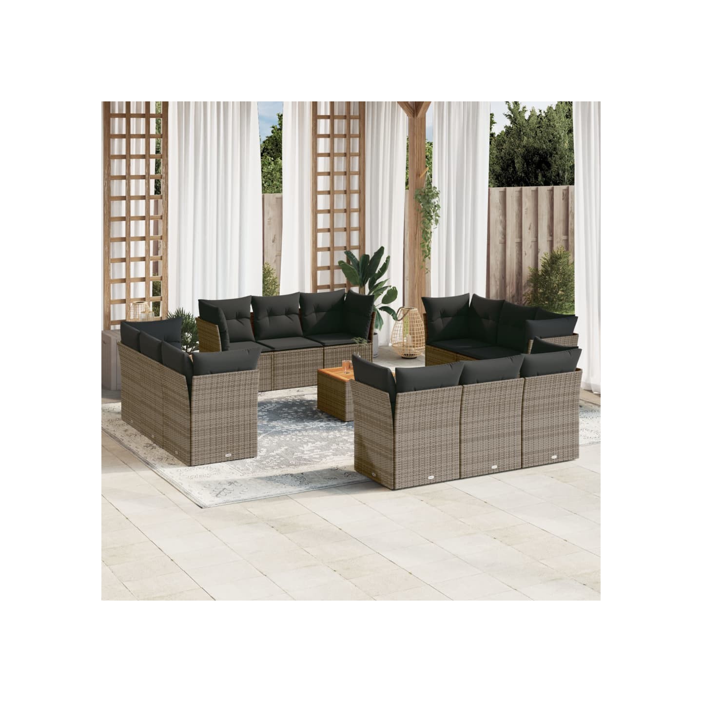 Salon de jardin avec coussins 13 pcs gris résine tressée