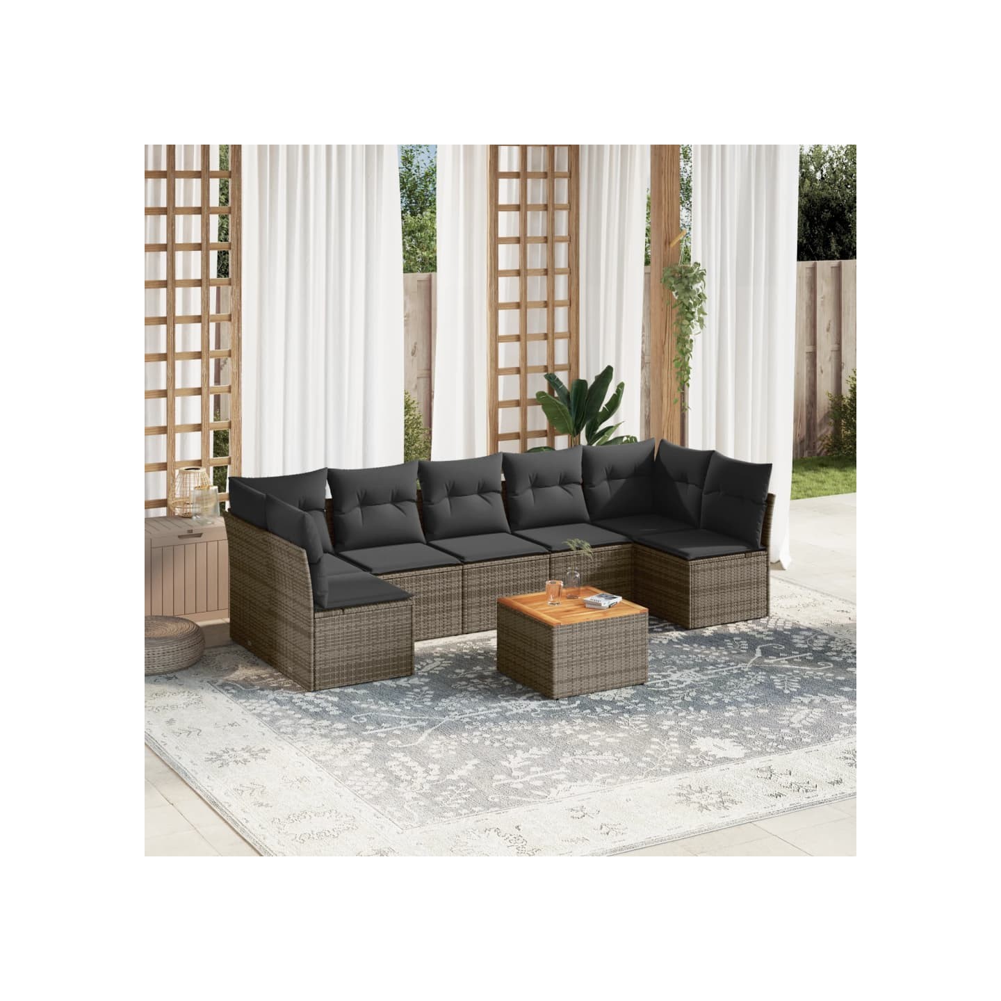 Salon de jardin 8 pcs avec coussins gris résine tressée