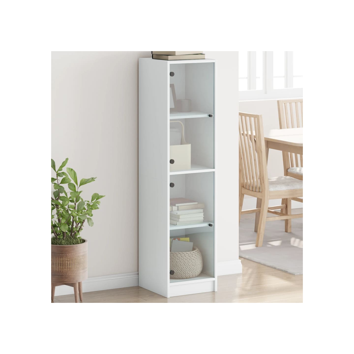 Buffet avec portes en verre blanc 35x37x142 cm