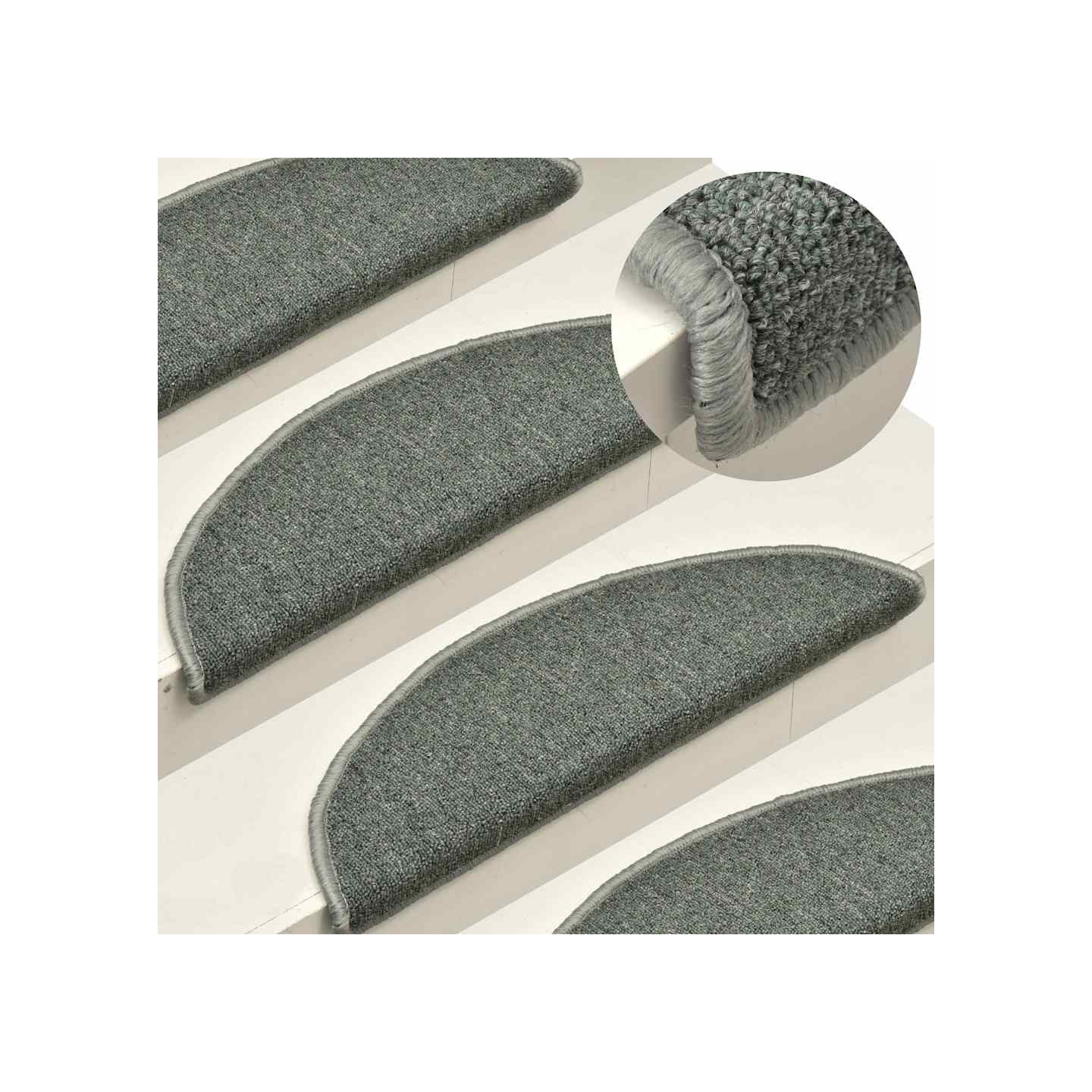 Tapis d'escalier 15 pièces 56 x 17 x 3 cm Vert foncé Demi-rond