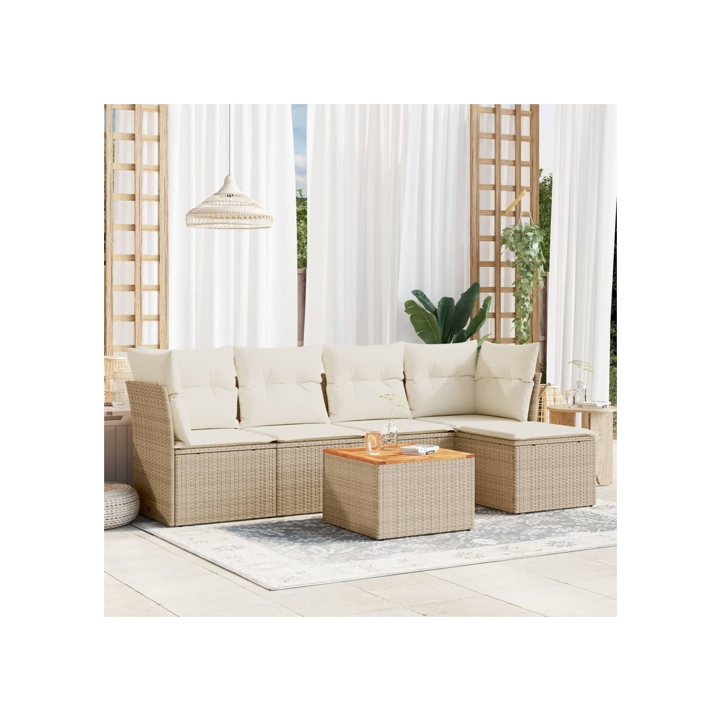 Salon de jardin avec coussins 6 pcs beige résine tressée
