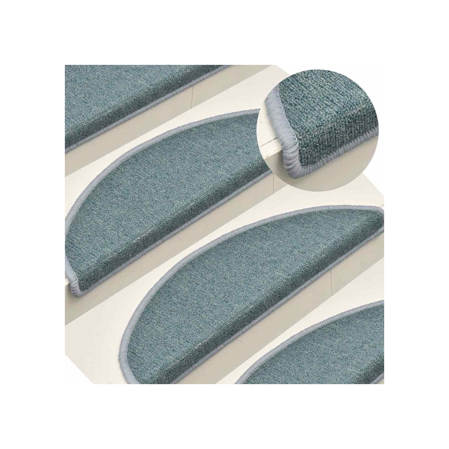 Tapis d'escalier 15 pièces 56 x 17 x 3 cm Bleu mer Demi-rond