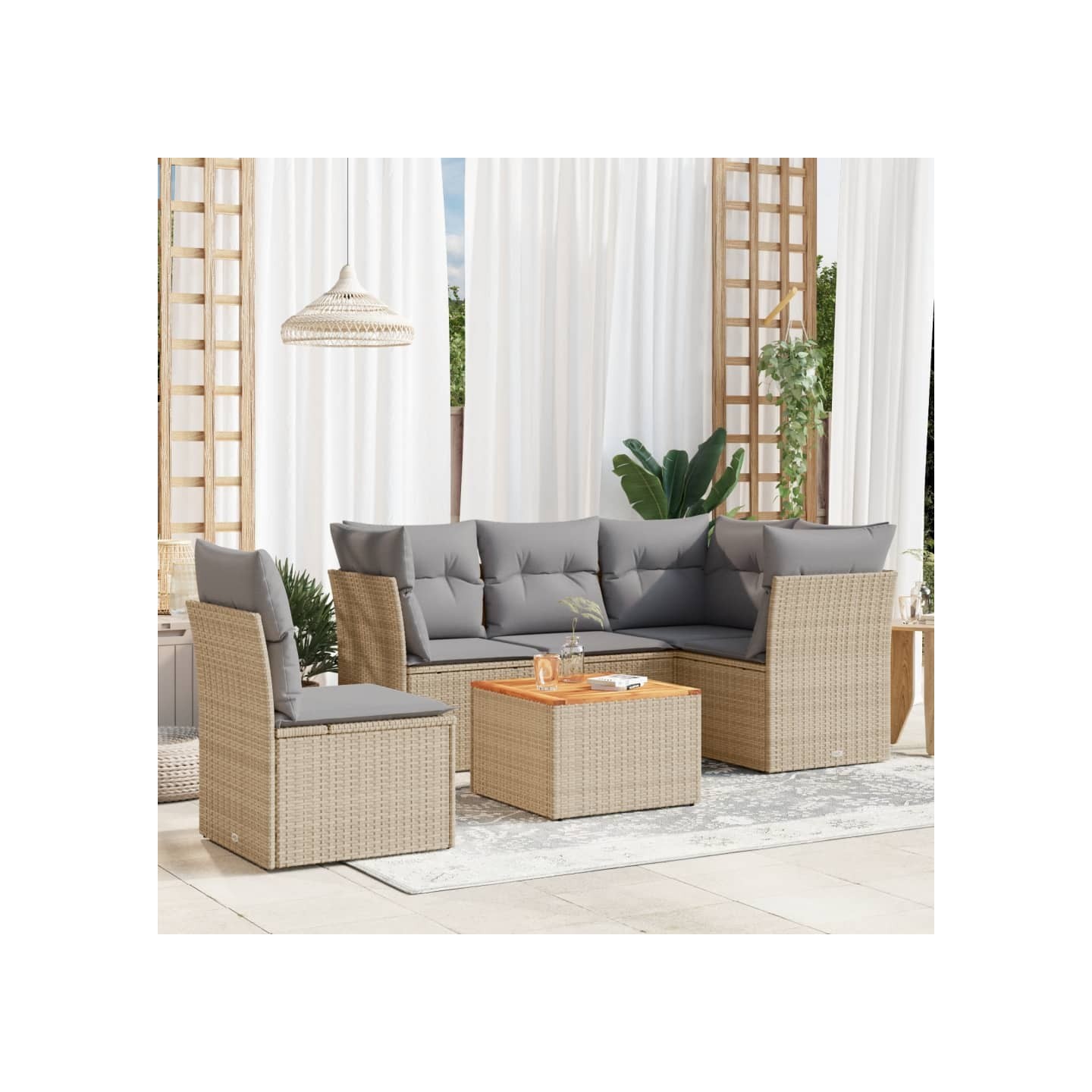 Salon de jardin avec coussins 6 pcs beige résine tressée