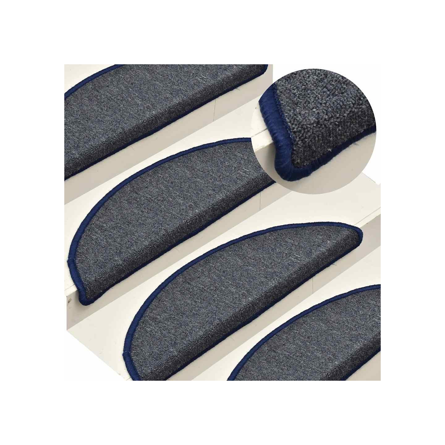 Tapis d'escalier 15 pièces 56 x 17 x 3 cm Gris foncé et bleu Demi-rond