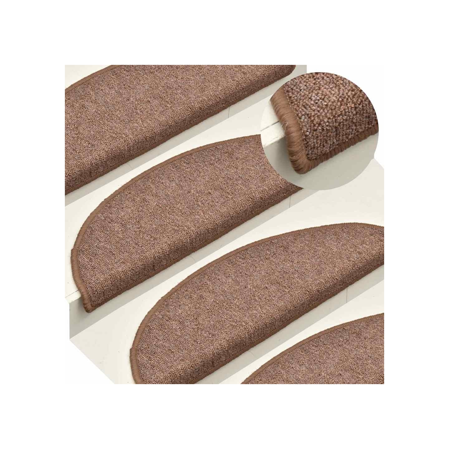Tapis d'escalier 15 pièces 56 x 17 x 3 cm Marron Demi-rond