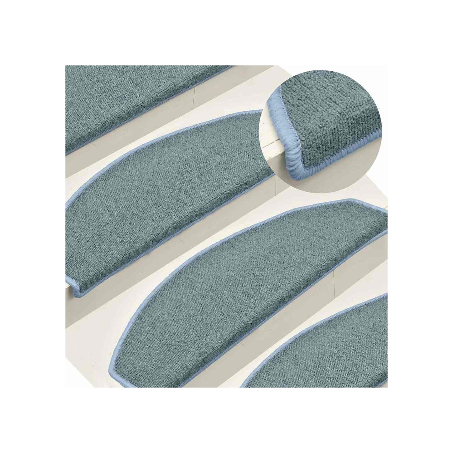 Tapis d'escalier 15 pièces 65 x 24 x 4 cm Bleu mer Demi-rond Grand