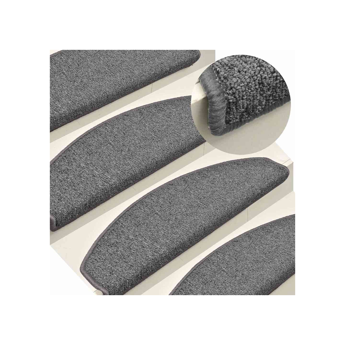 Tapis d'escalier 15 pièces 65 x 24 x 4 cm gris et noir Demi-rond Grand