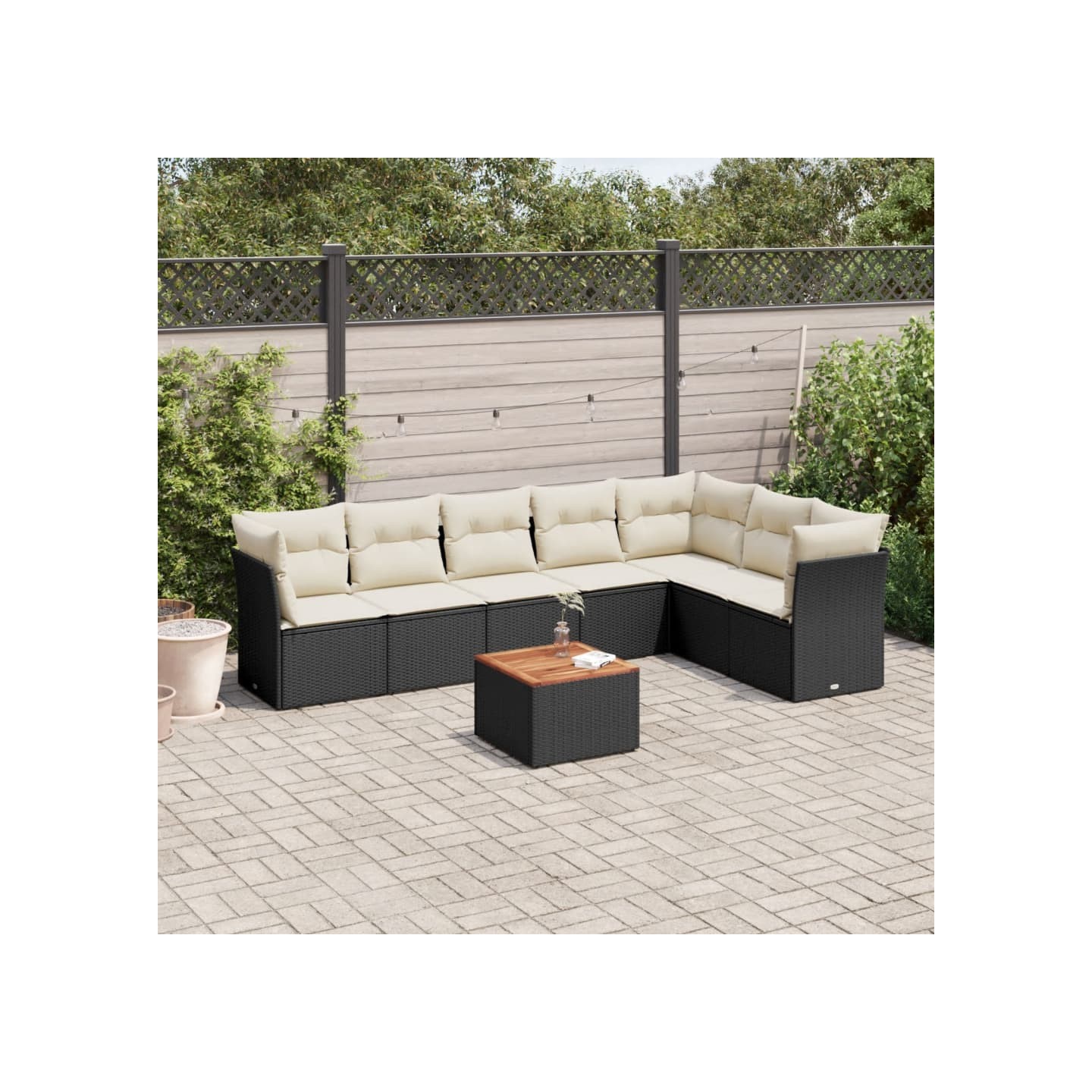 Salon de jardin 8 pcs avec coussins noir résine tressée