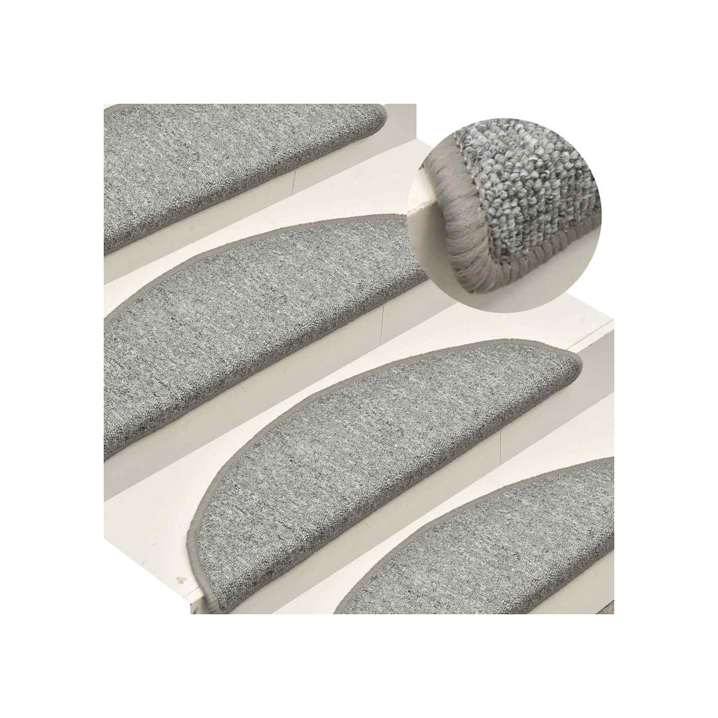 Tapis d'escalier 15 pièces 56 x 17 x 3 cm Gris clair Demi-rond