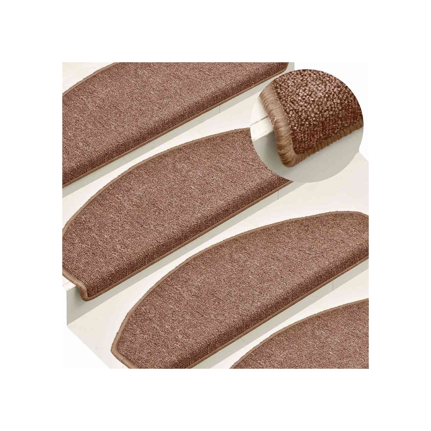 Tapis d'escalier 15 pièces 65 x 24 x 4 cm Marron Demi-rond Grand