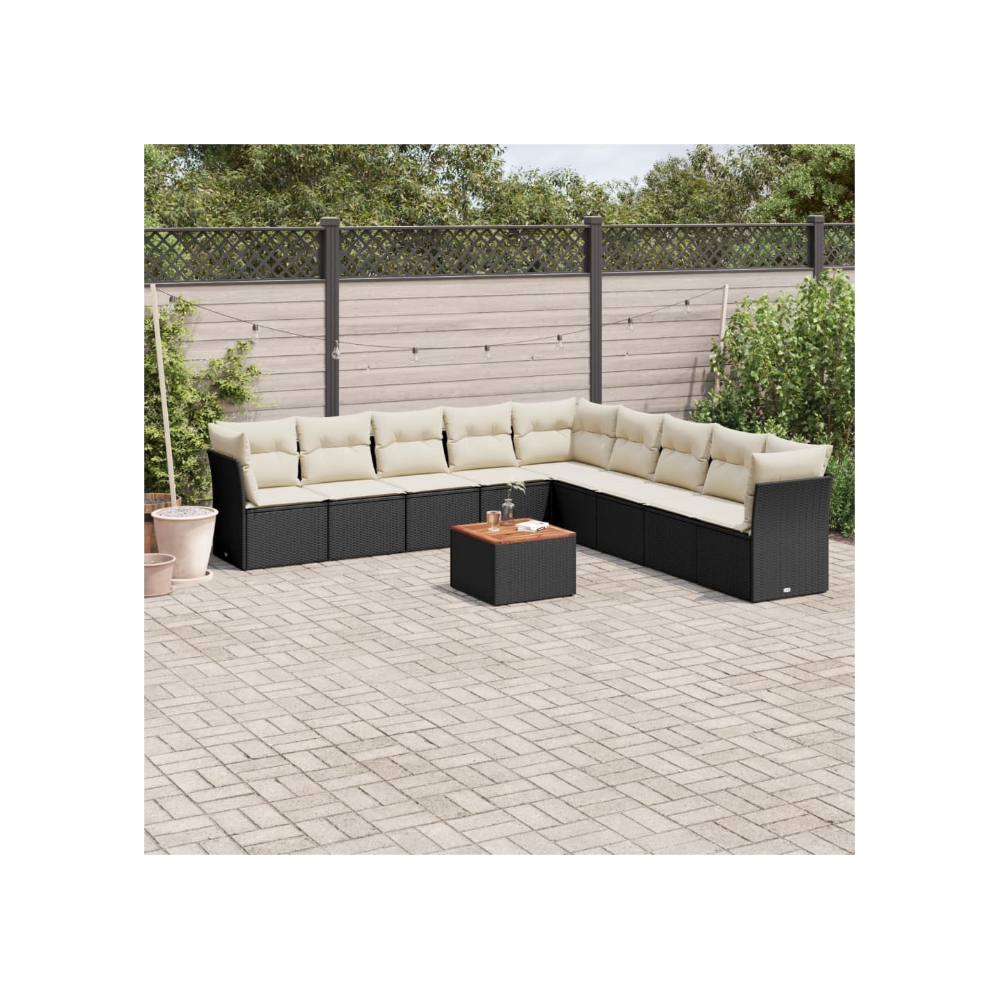Salon de jardin 10 pcs avec coussins noir résine tressée