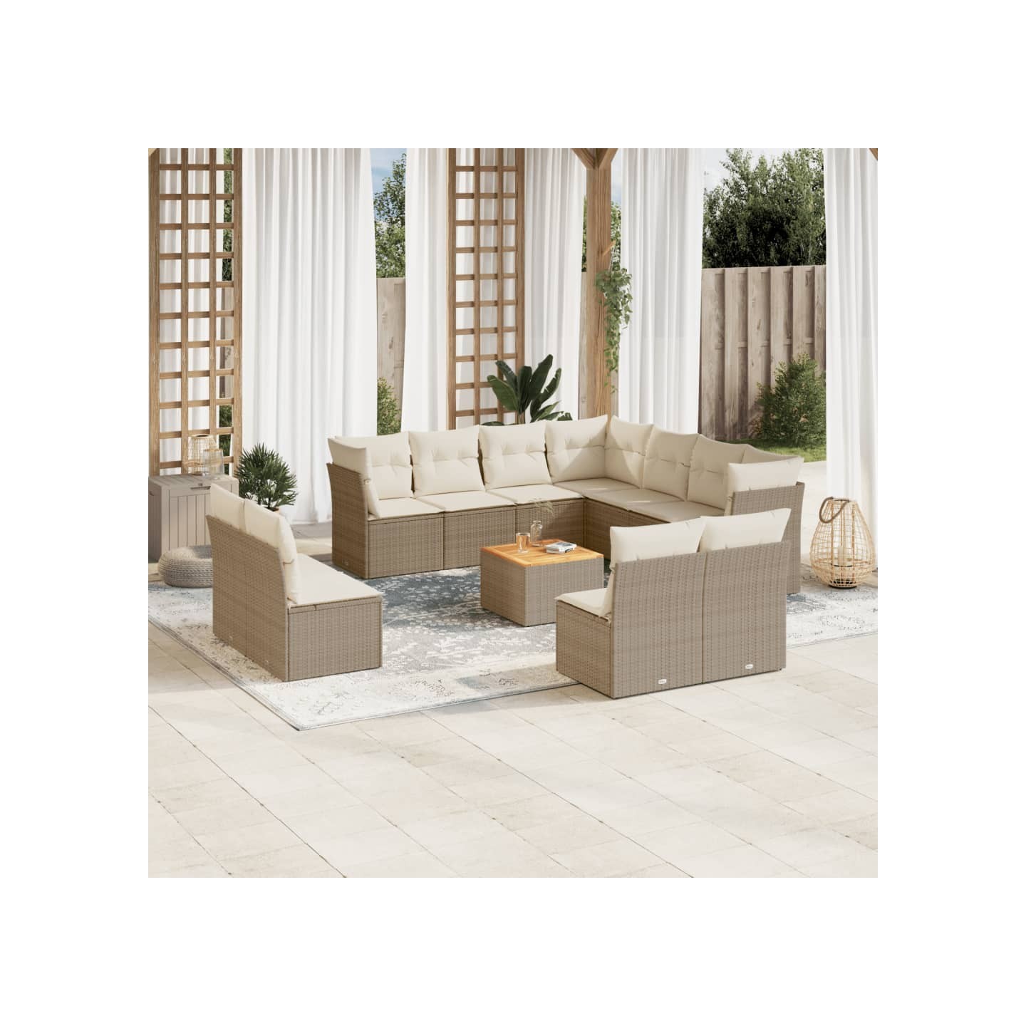 Salon de jardin avec coussins 12 pcs beige résine tressée