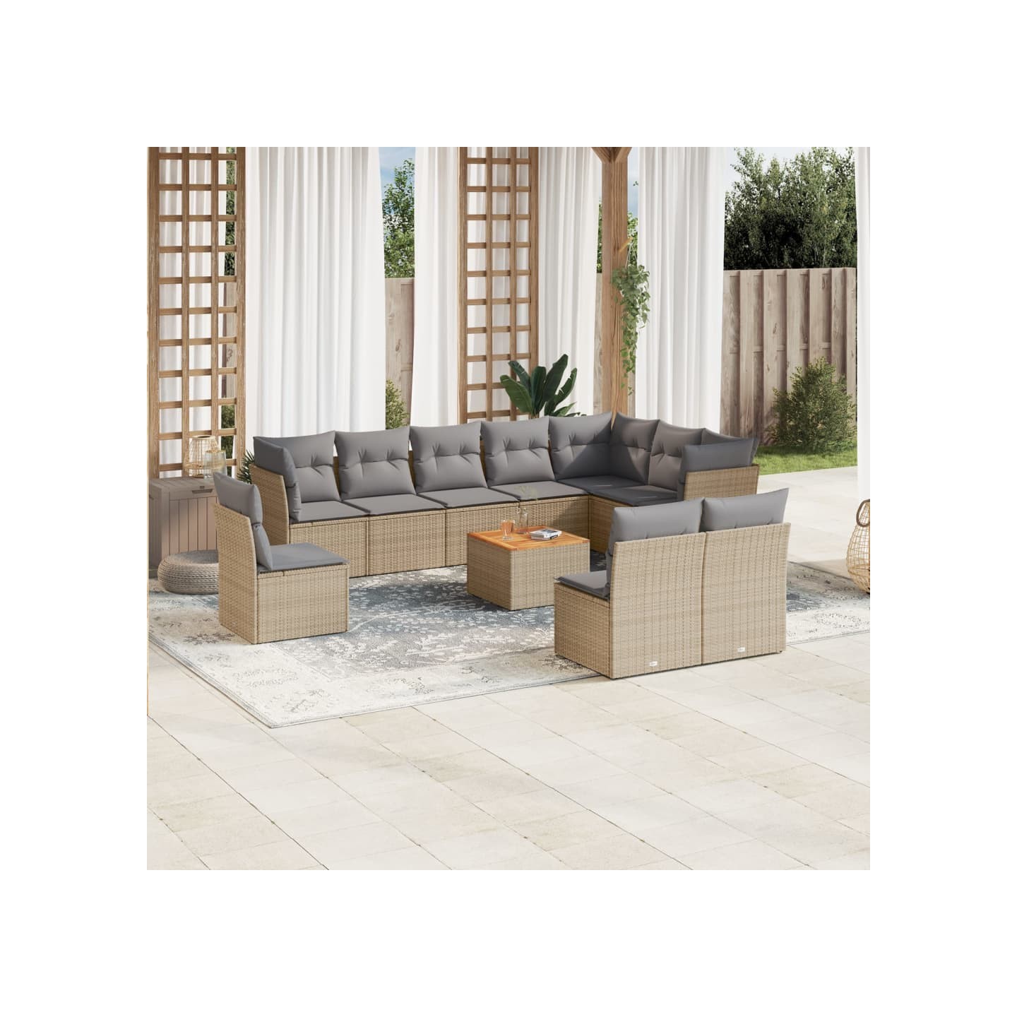 Salon de jardin 11 pcs avec coussins beige résine tressée
