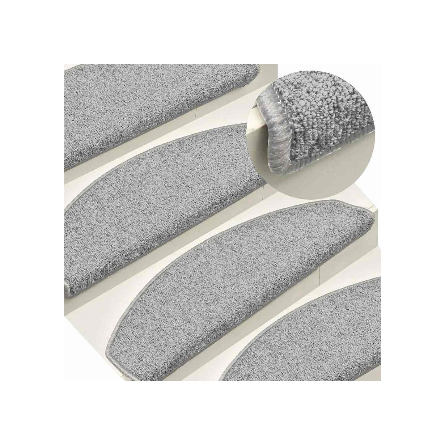 Tapis d'escalier 15 pièces 65 x 24 x 4 cm Gris clair Demi-rond Grand