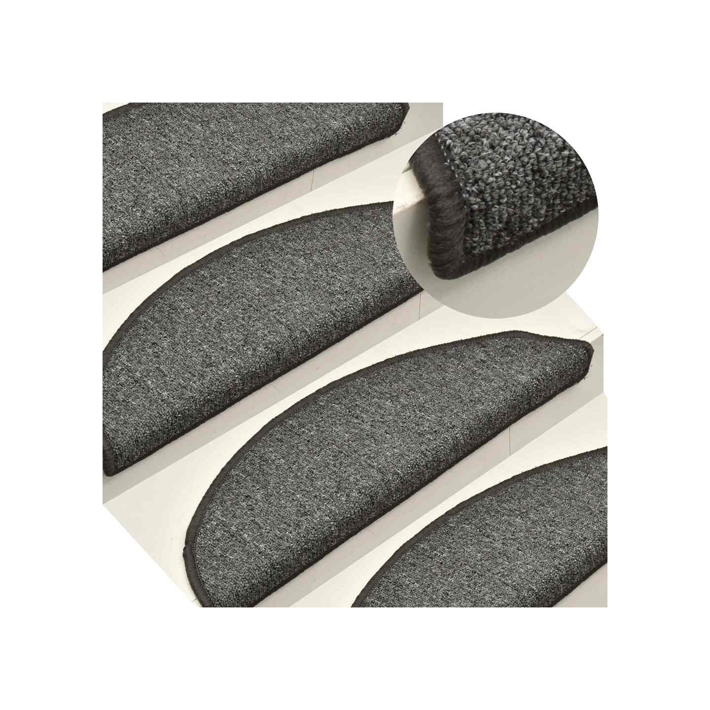 Tapis d'escalier 15 pièces 56 x 17 x 3 cm gris et noir Demi-rond