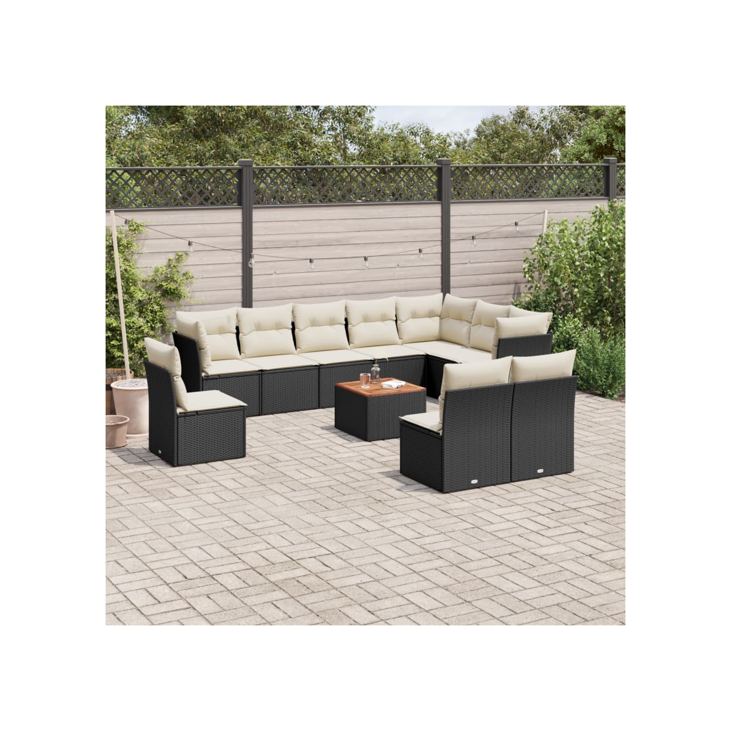 Salon de jardin 11 pcs avec coussins noir résine tressée