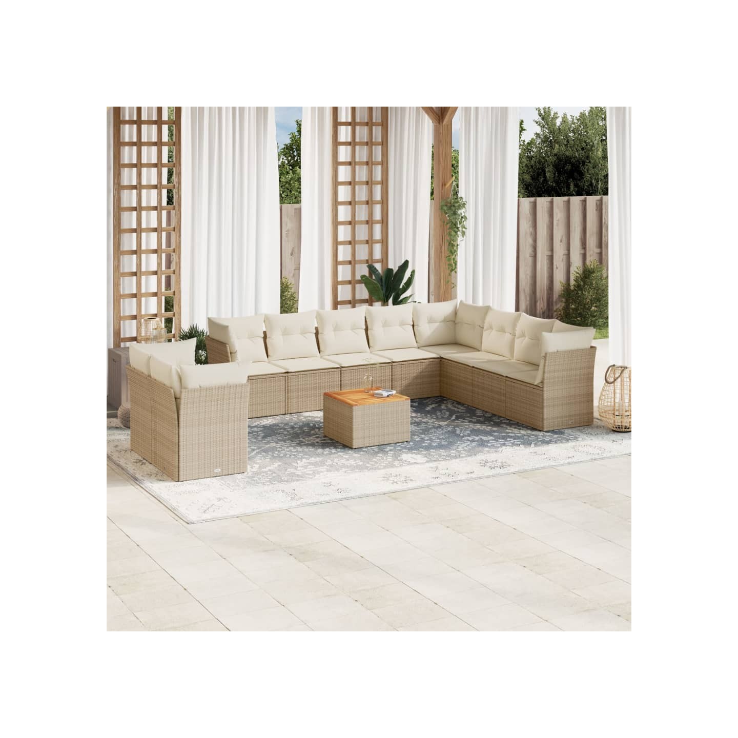 Salon de jardin 11 pcs avec coussins beige résine tressée